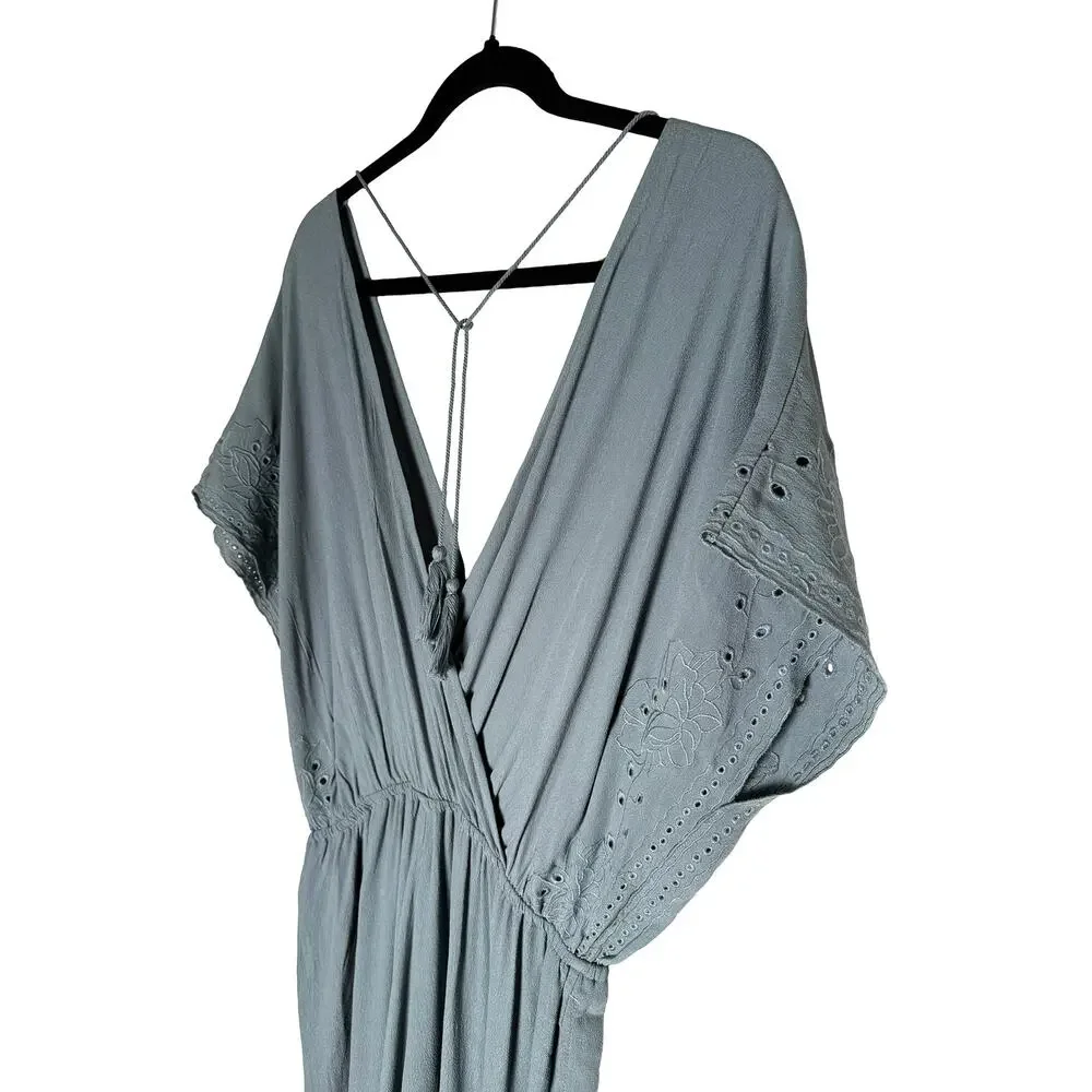L*Space‎ Women's Raquel Romper Slated Glass Deep V Open Back Dolman Sleeves NWT